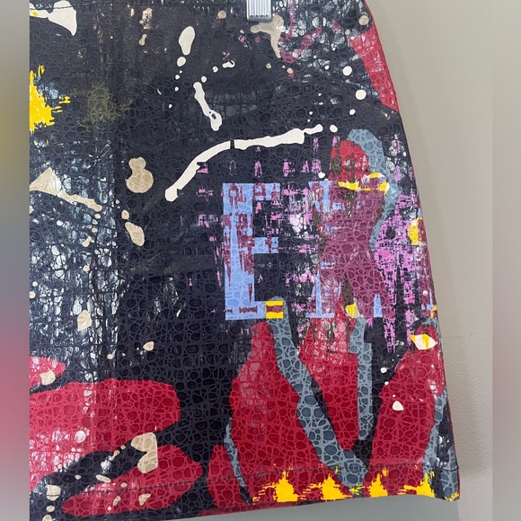 80s splatter art mini skirt with alligator skin shiny print overlay - Picture 2 of 7